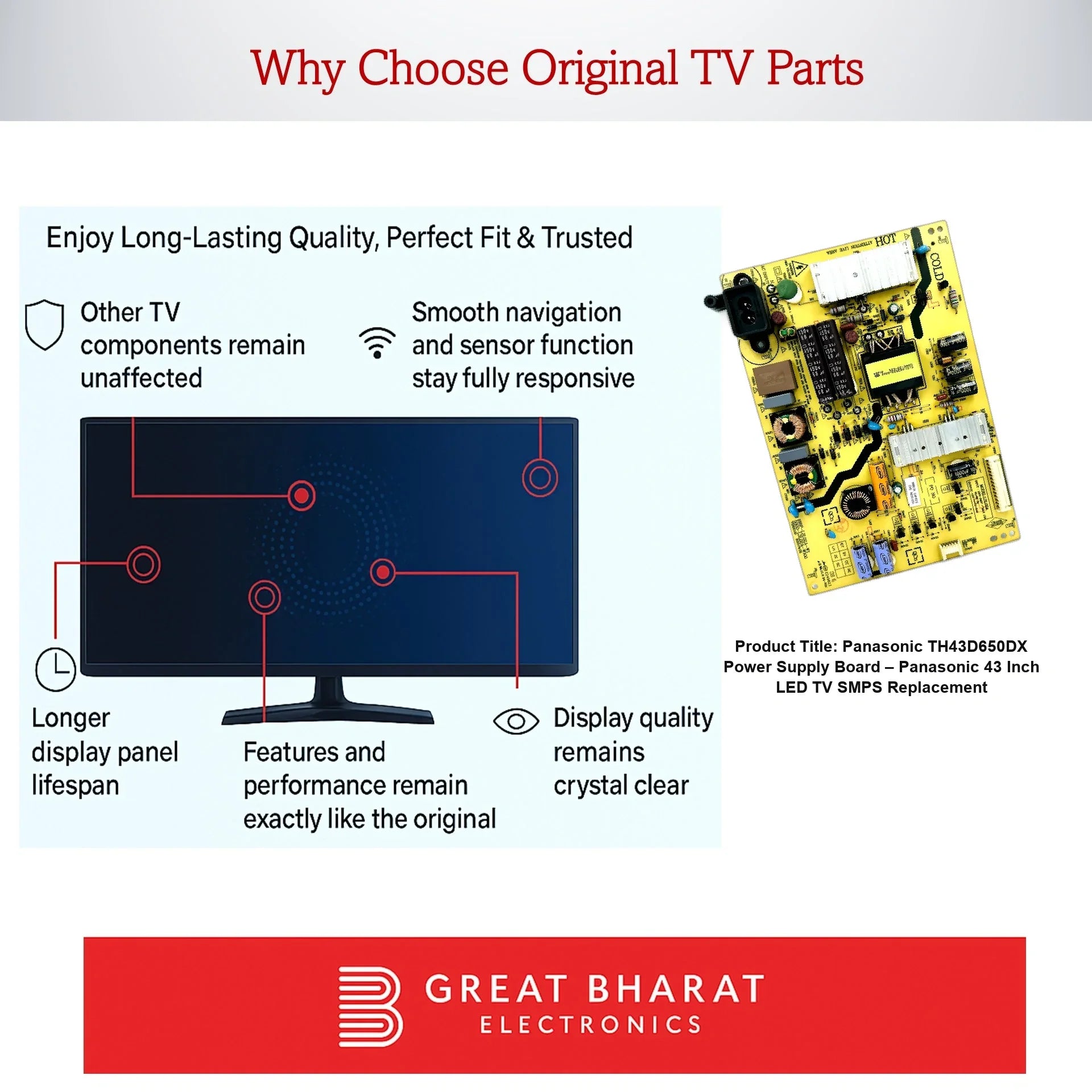 Panasonic TH43D650DX Power Supply Board – Panasonic 43 Inch LED TV SMPS Replacement - Great Bharat Electronics