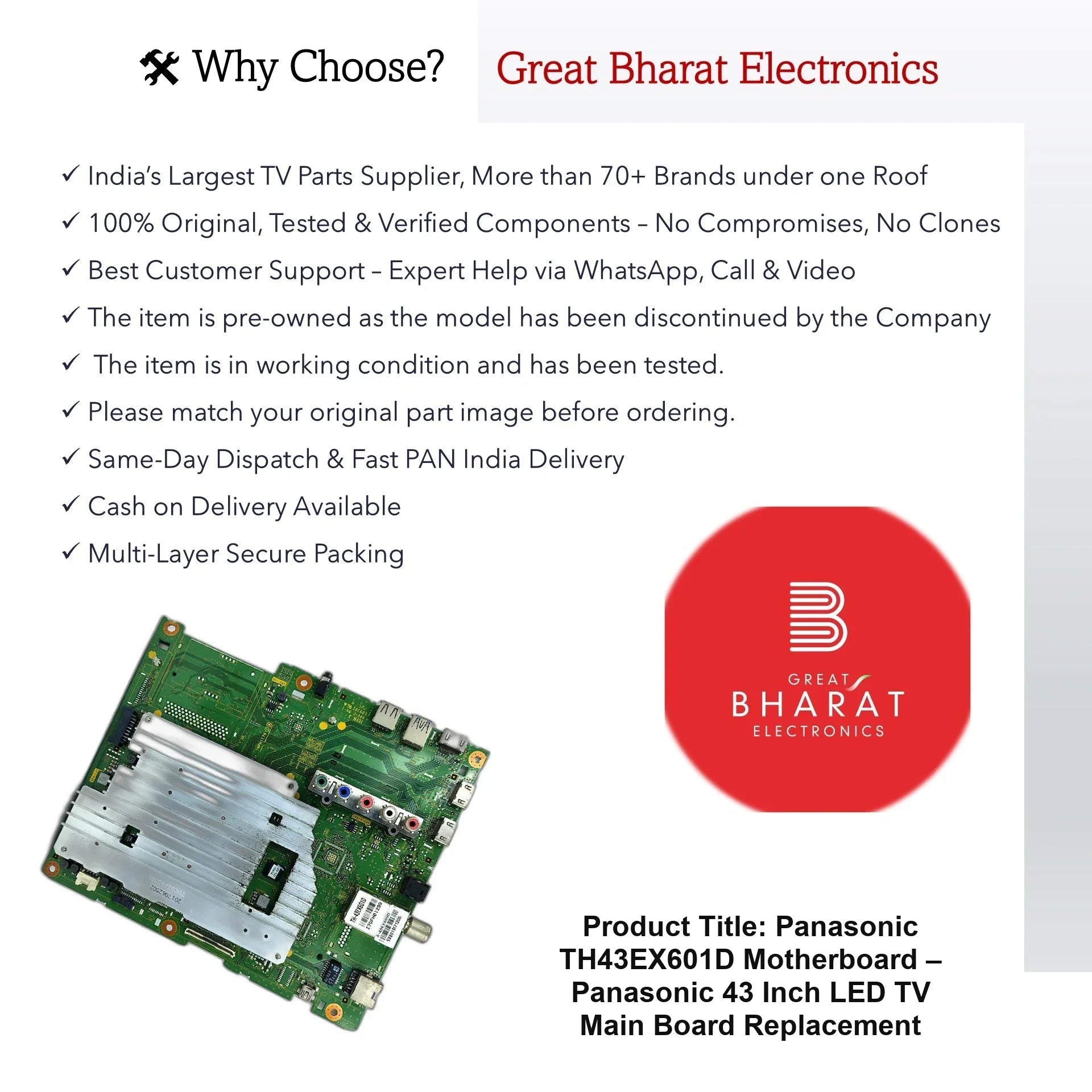 Panasonic TH43EX601D Motherboard – Panasonic 43 Inch LED TV Main Board Replacement - Great Bharat Electronics