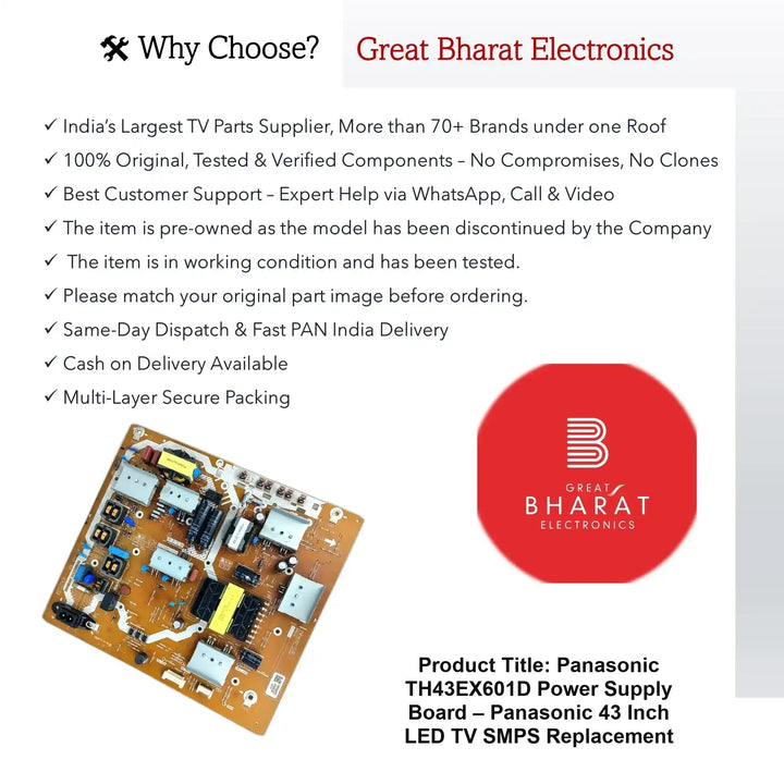 Panasonic TH43EX601D Power Supply Board – Panasonic 43 Inch LED TV SMPS Replacement - Great Bharat Electronics