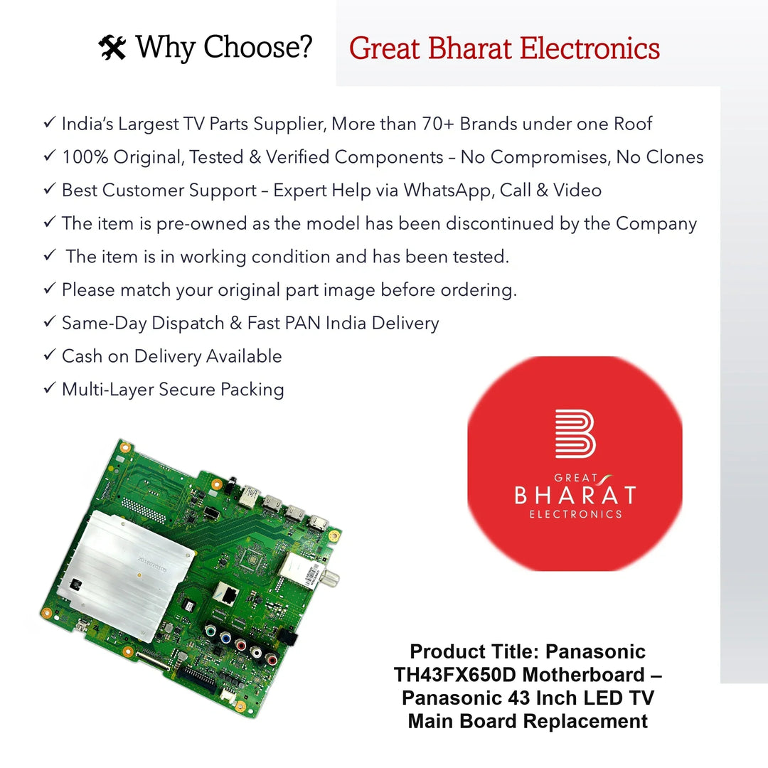 Panasonic TH43FX650D Motherboard – Panasonic 43 Inch LED TV Main Board Replacement - Great Bharat Electronics