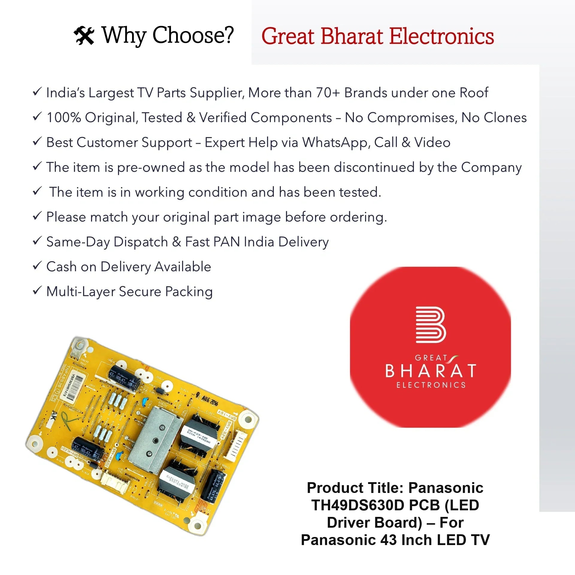Panasonic TH49DS630D PCB (LED Driver Board) – For Panasonic 43 Inch LED TV - Great Bharat Electronics