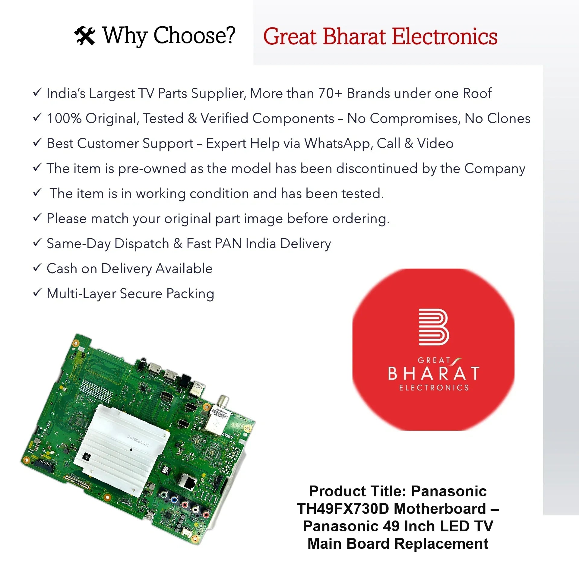 Panasonic TH49FX730D Motherboard – Panasonic 49 Inch LED TV Main Board Replacement - Great Bharat Electronics