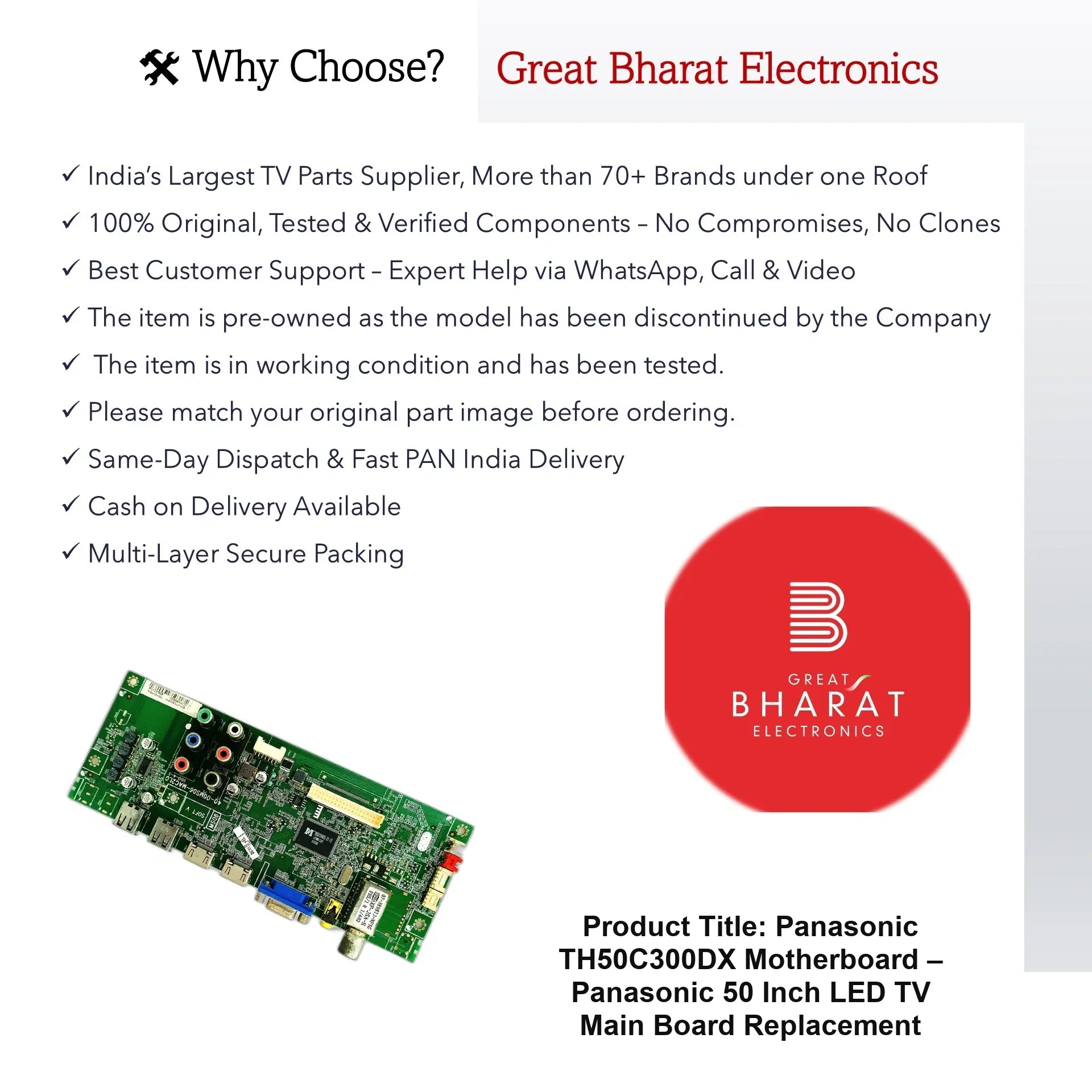 Panasonic TH50C300DX Motherboard – Panasonic 50 Inch LED TV Main Board Replacement - Great Bharat Electronics