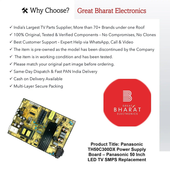 Panasonic TH50C300DX Power Supply Board – Panasonic 50 Inch LED TV SMPS Replacement - Great Bharat Electronics
