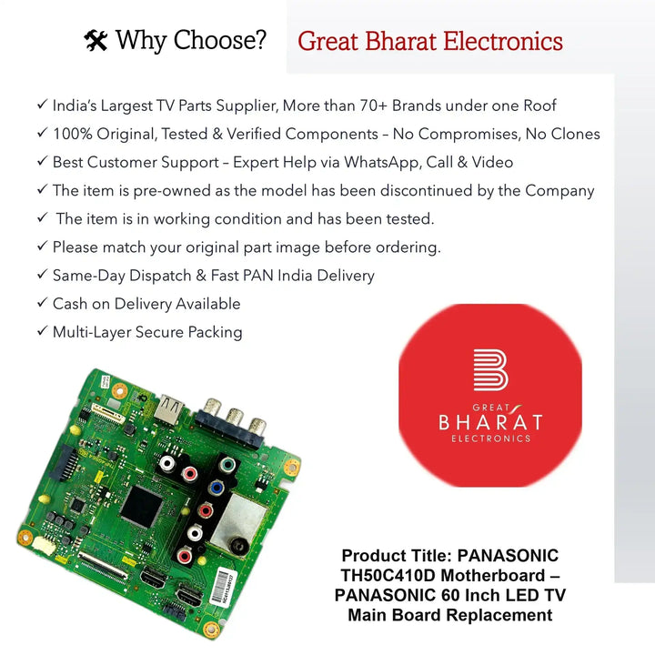 Panasonic TH50C410D Motherboard – Panasonic 60 Inch LED TV Main Board Replacement - Great Bharat Electronics
