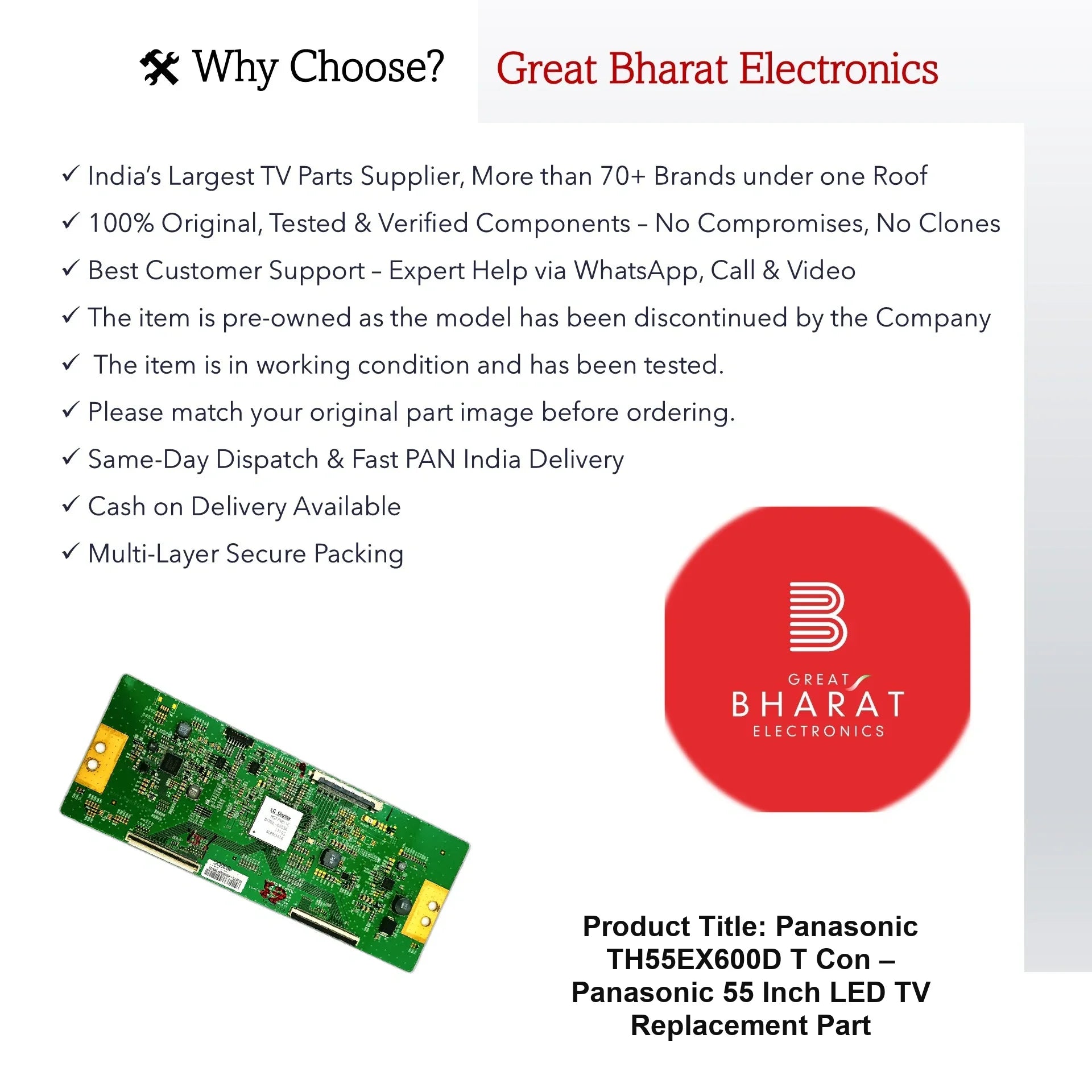 Panasonic TH55EX600D T-Con Board – Panasonic 55 Inch LED TV Replacement Part - Great Bharat Electronics