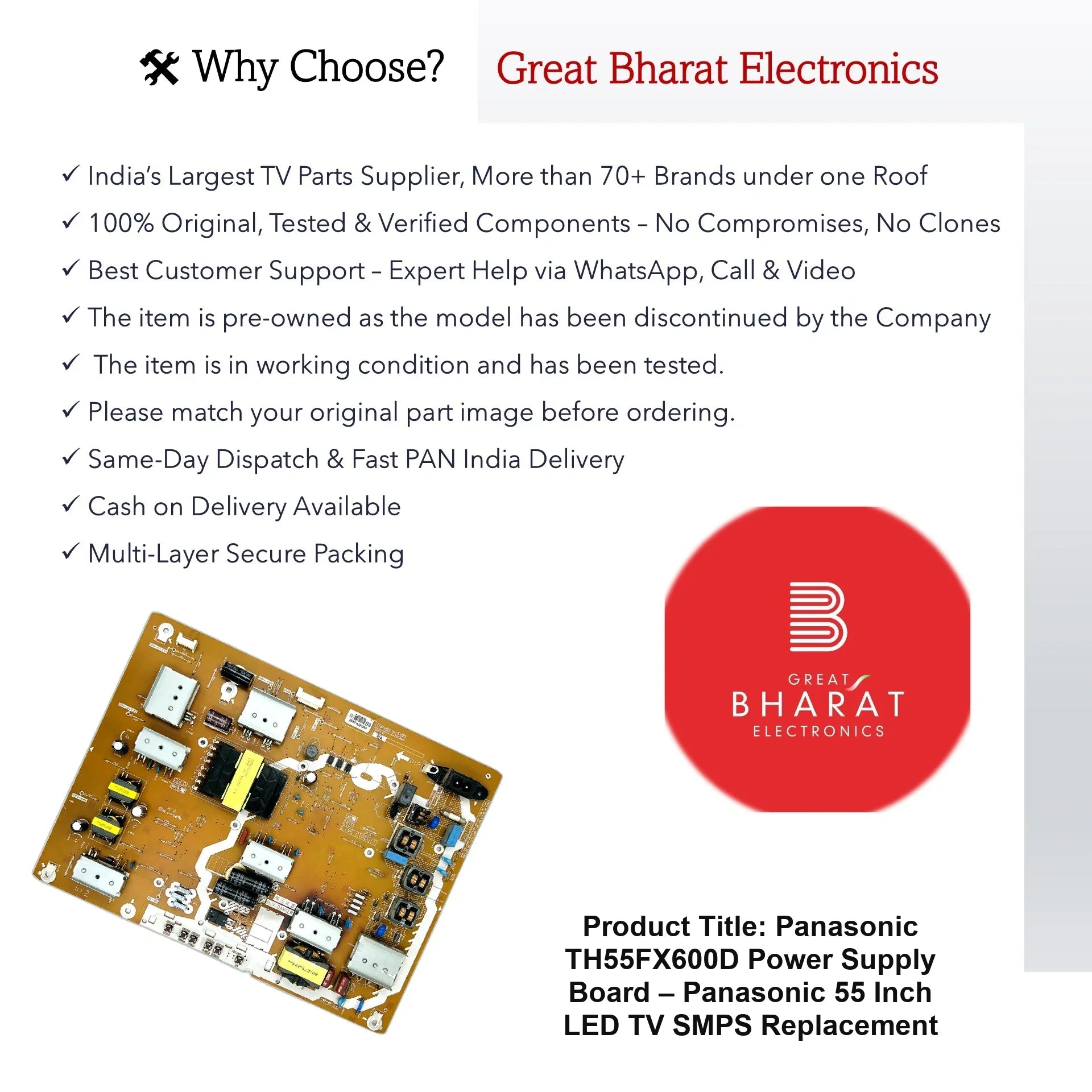 Panasonic TH55FX600D Power Supply Board – Panasonic 55 Inch LED TV SMPS Replacement - Great Bharat Electronics