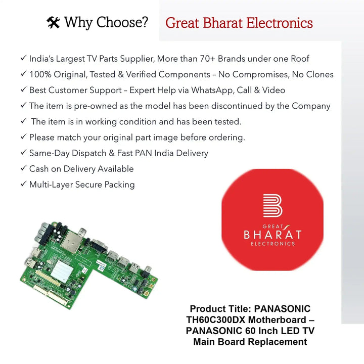 Panasonic TH60C300DX Motherboard – Panasonic 60 Inch LED TV Main Board Replacement - Great Bharat Electronics