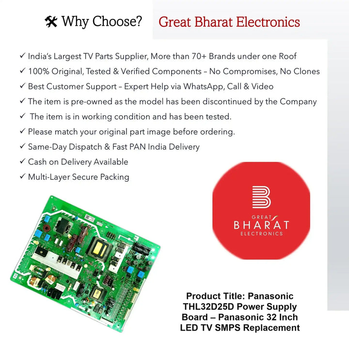 Panasonic THL32D25D Power Supply Board – Panasonic 32 Inch LED TV SMPS Replacement - Great Bharat Electronics