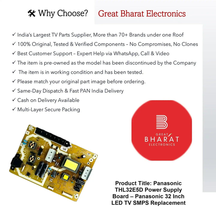 Panasonic THL32E5D Power Supply Board – Panasonic 32 Inch LED TV SMPS Replacement - Great Bharat Electronics