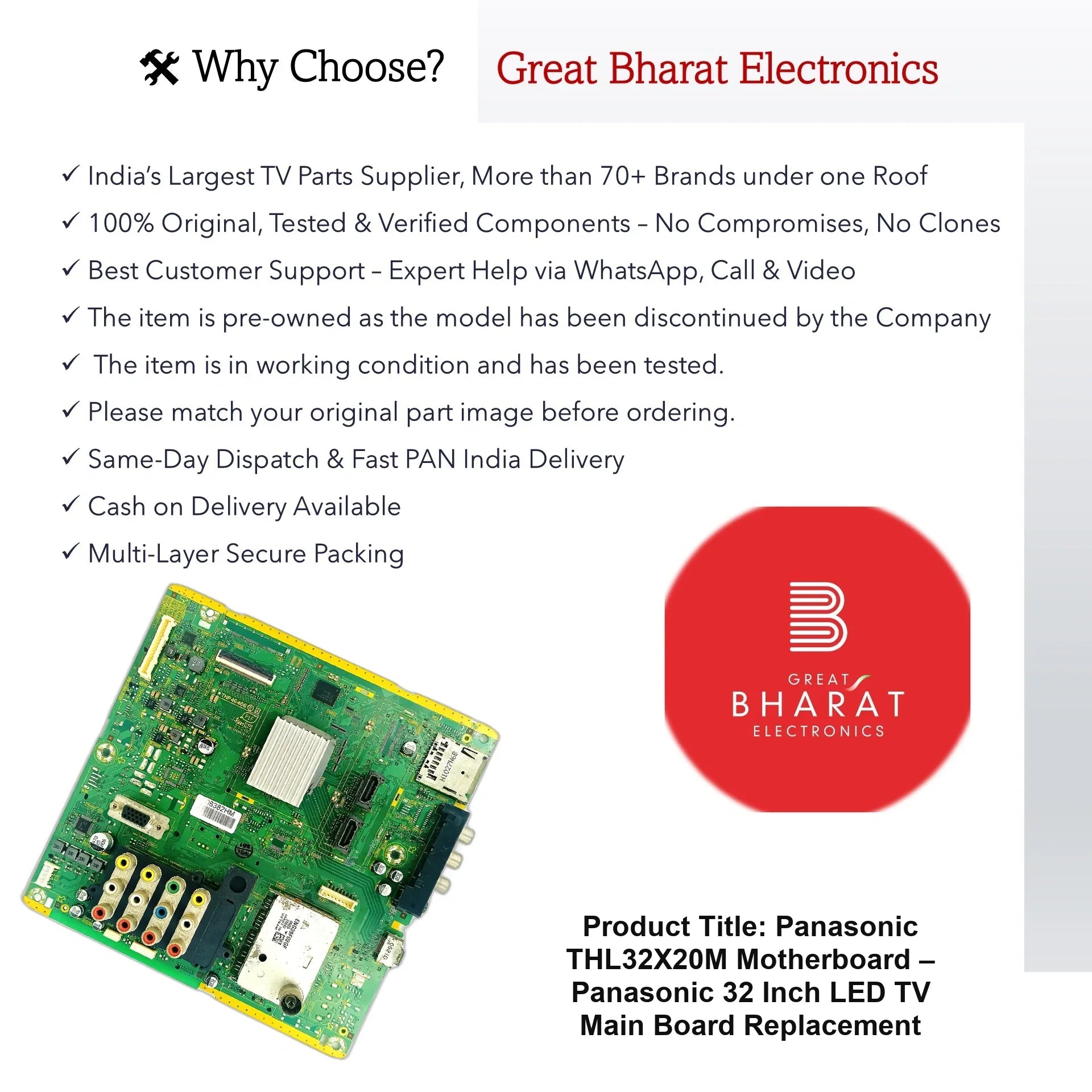 Panasonic THL32X20M Motherboard – Panasonic 32 Inch LED TV Main Board Replacement - Great Bharat Electronics