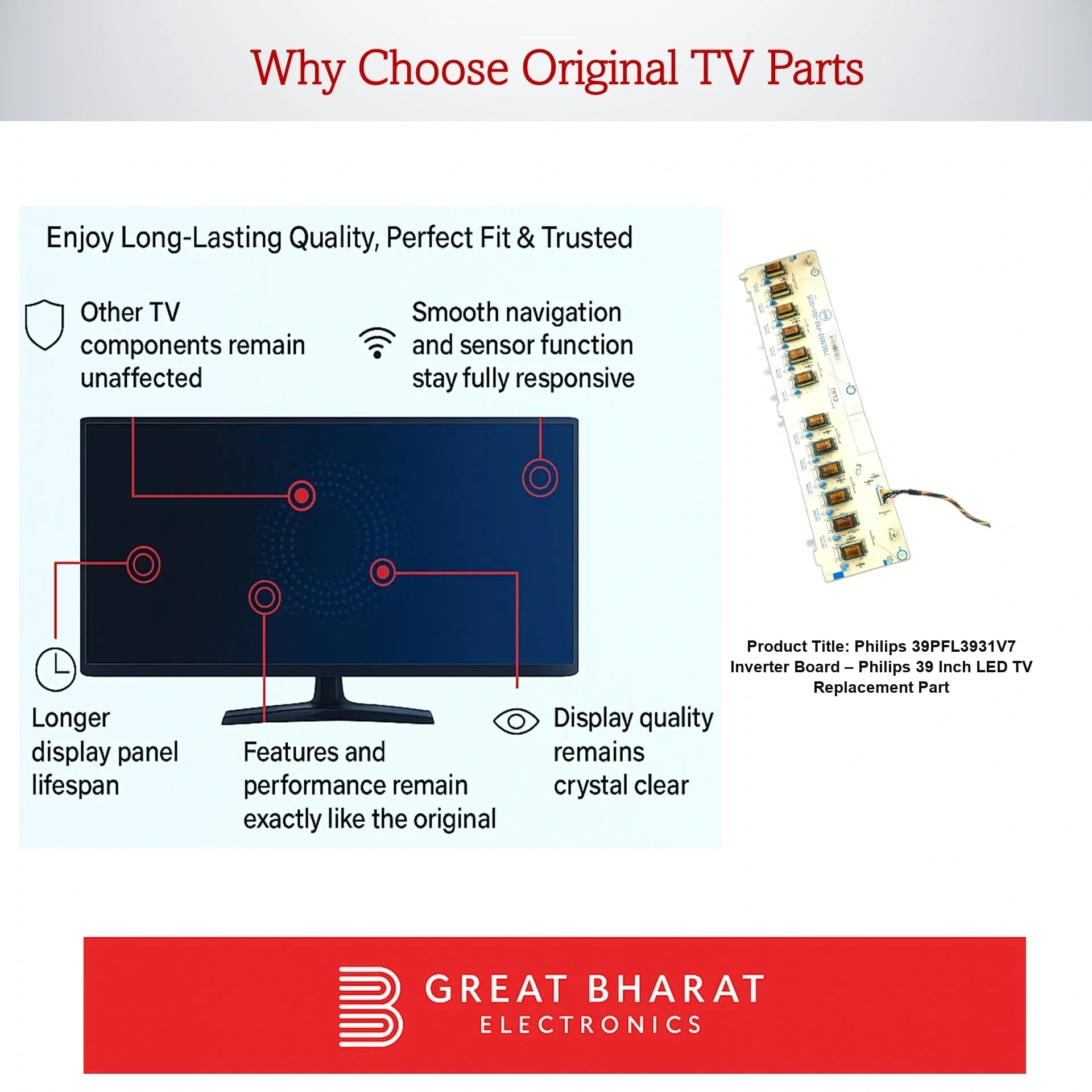 Philips 39PFL3931V7 Inverter Board – Philips 39 Inch LED TV Replacement Part - Great Bharat Electronics