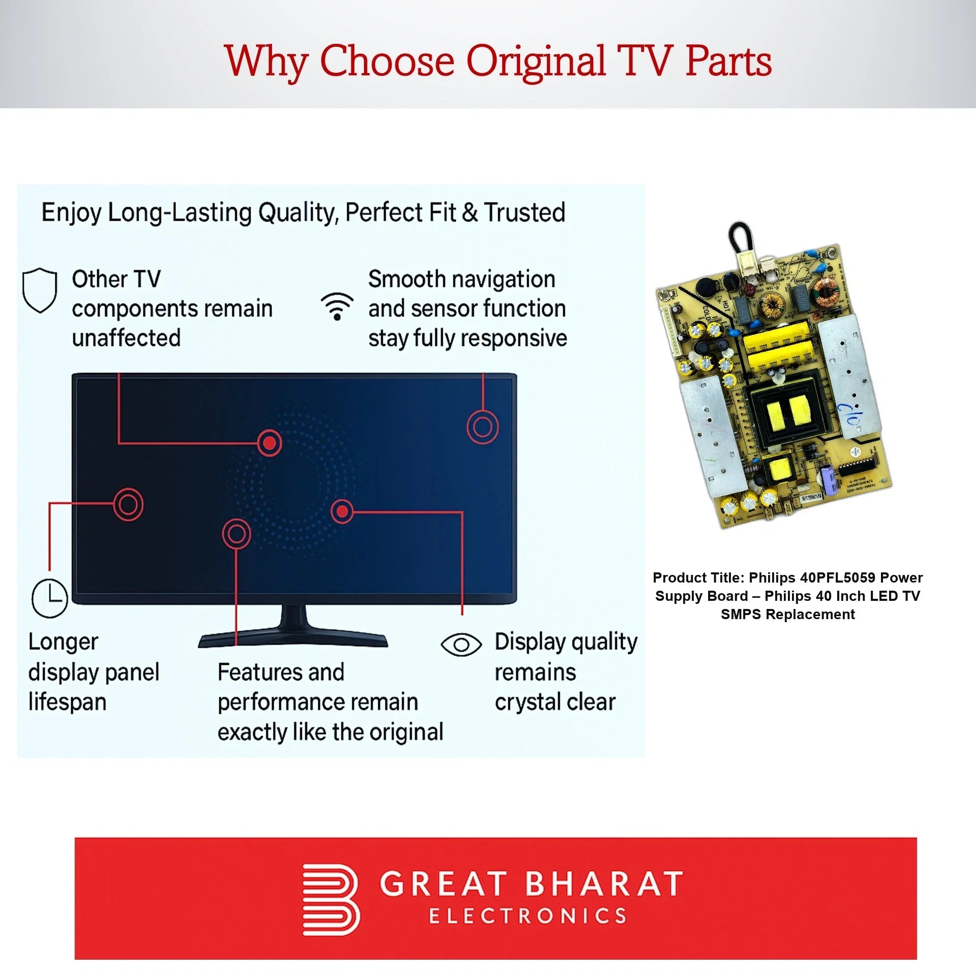 Philips 40PFL5059 Power Supply Board – Philips 40 Inch LED TV SMPS Replacement - Great Bharat Electronics
