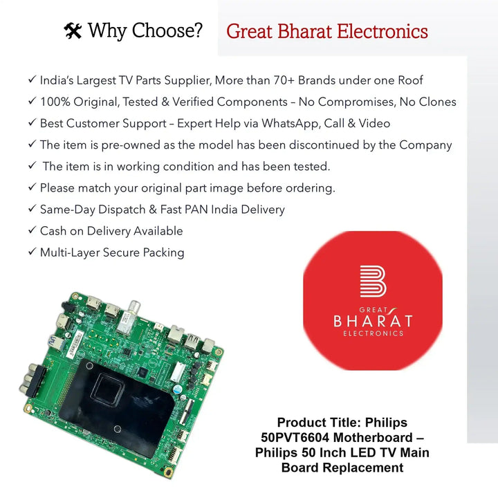 Philips 50PVT6604 Motherboard – Philips 50 Inch LED TV Main Board Replacement - Great Bharat Electronics