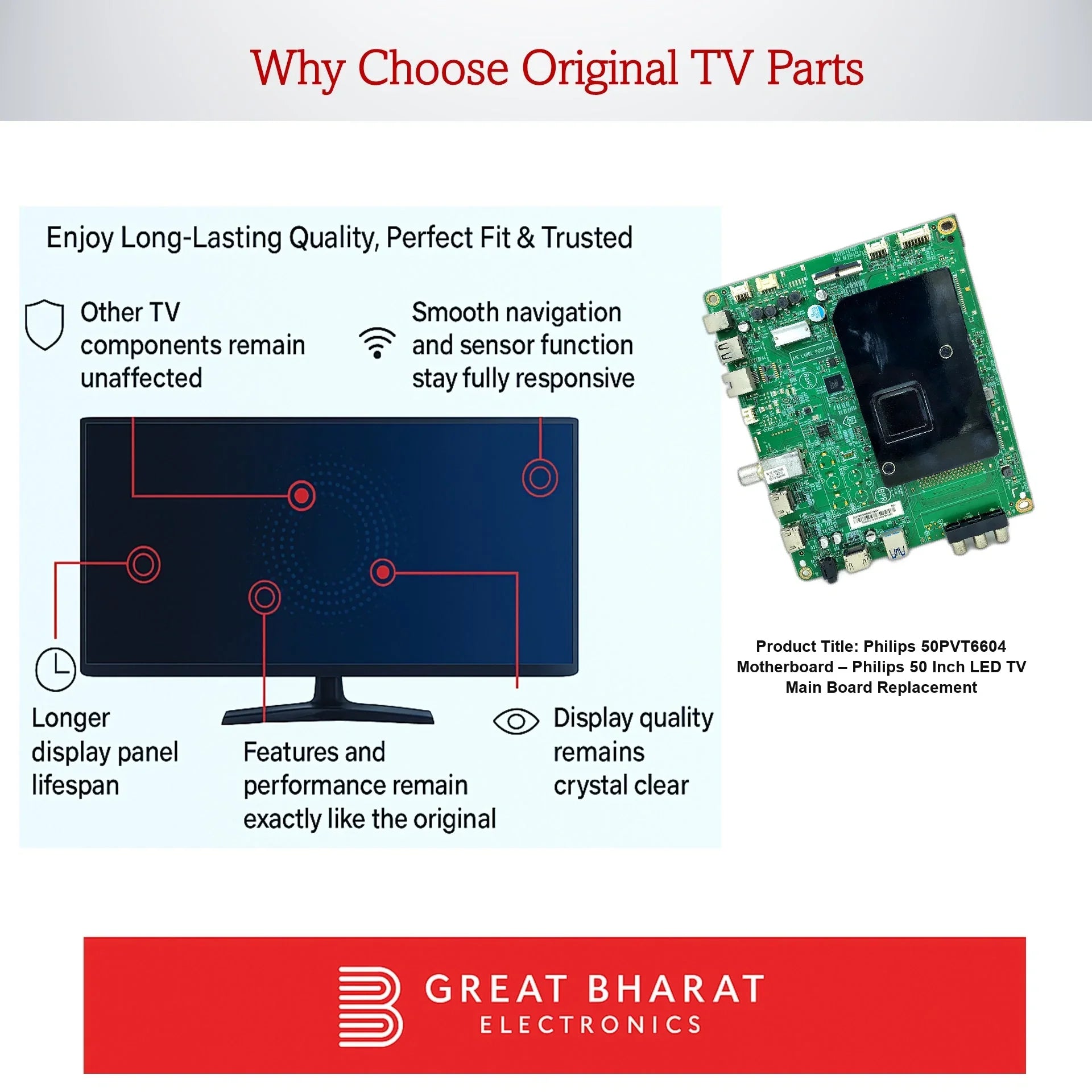 Philips 50PVT6604 Motherboard – Philips 50 Inch LED TV Main Board Replacement - Great Bharat Electronics