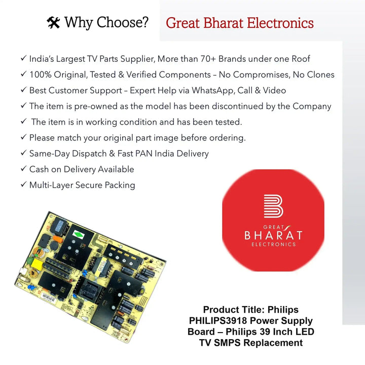 Philips Philips3918 Power Supply Board – Philips 39 Inch LED TV SMPS Replacement - Great Bharat Electronics
