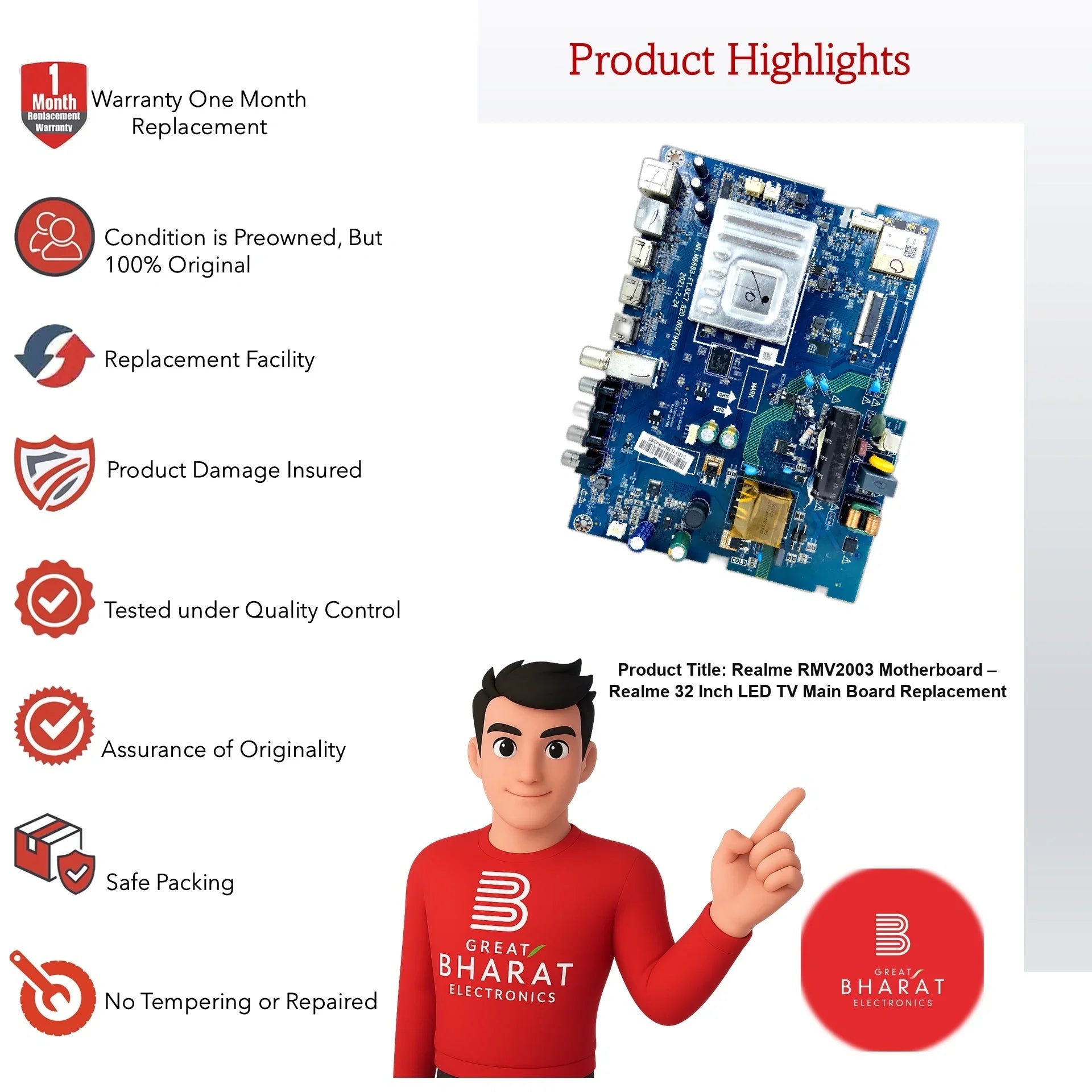 Realme RMV2003 Motherboard – Realme 32 Inch LED TV Main Board Replacement - Great Bharat Electronics