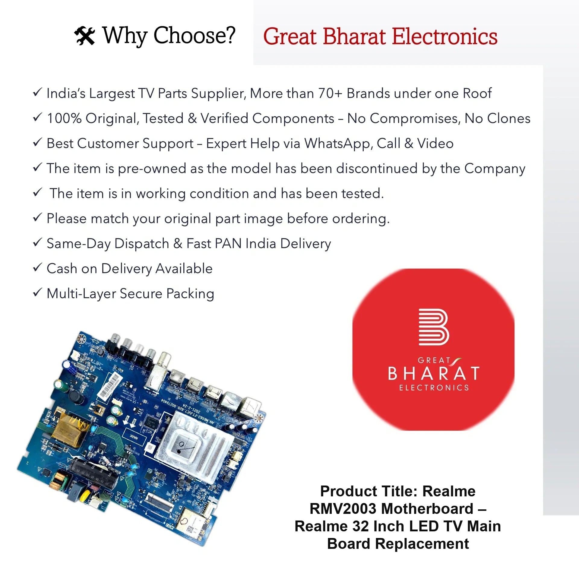Realme RMV2003 Motherboard – Realme 32 Inch LED TV Main Board Replacement - Great Bharat Electronics