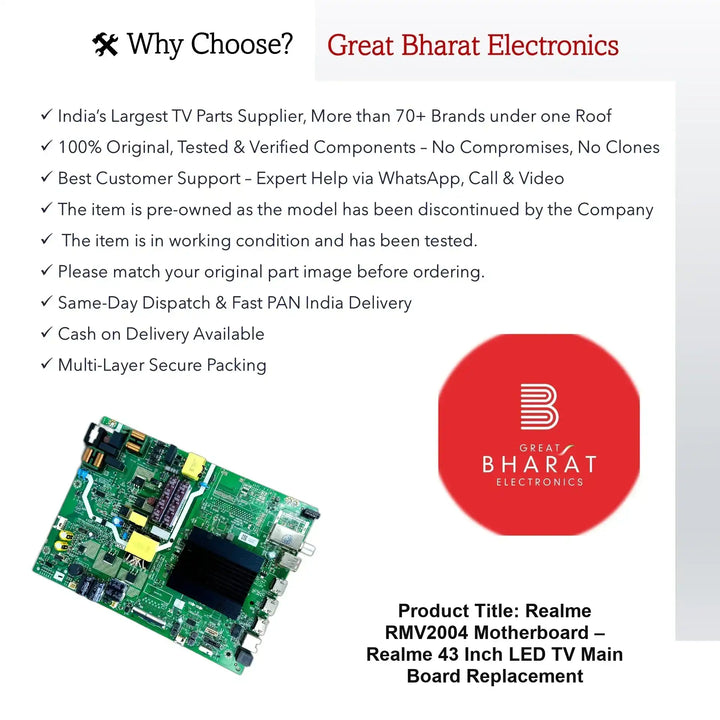 Realme RMV2004 Motherboard – Realme 43 Inch LED TV Main Board Replacement - Great Bharat Electronics
