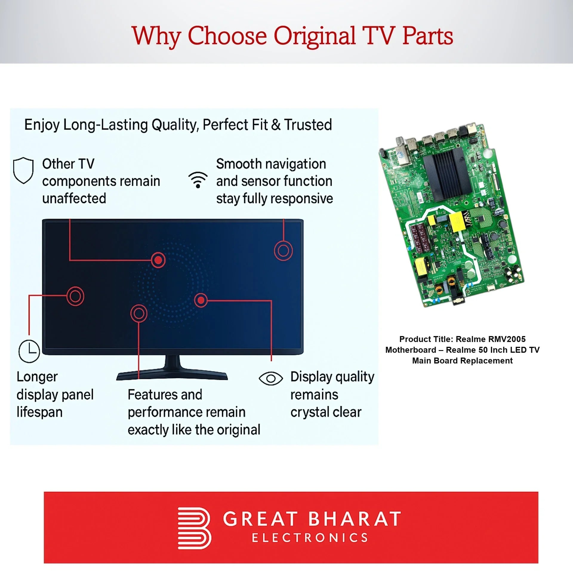 Realme RMV2005 Motherboard – Realme 50 Inch LED TV Main Board Replacement - Great Bharat Electronics