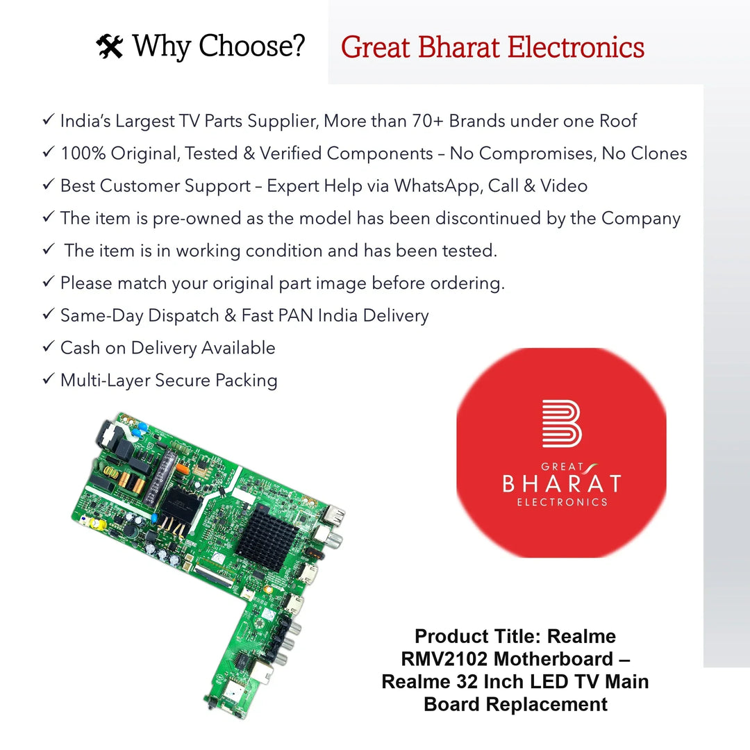 Realme RMV2102 Motherboard – Realme 32 Inch LED TV Main Board Replacement - Great Bharat Electronics