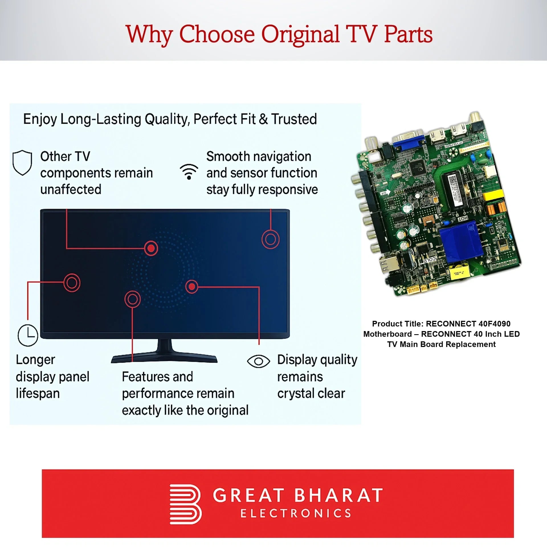 RECONNECT 40F4090 Motherboard – RECONNECT 40 Inch LED TV Main Board Replacement - Great Bharat Electronics