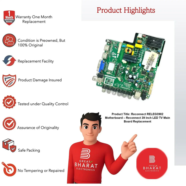 Reconnect RELEG3902 Motherboard – Reconnect 39 Inch LED TV Main Board Replacement - Great Bharat Electronics