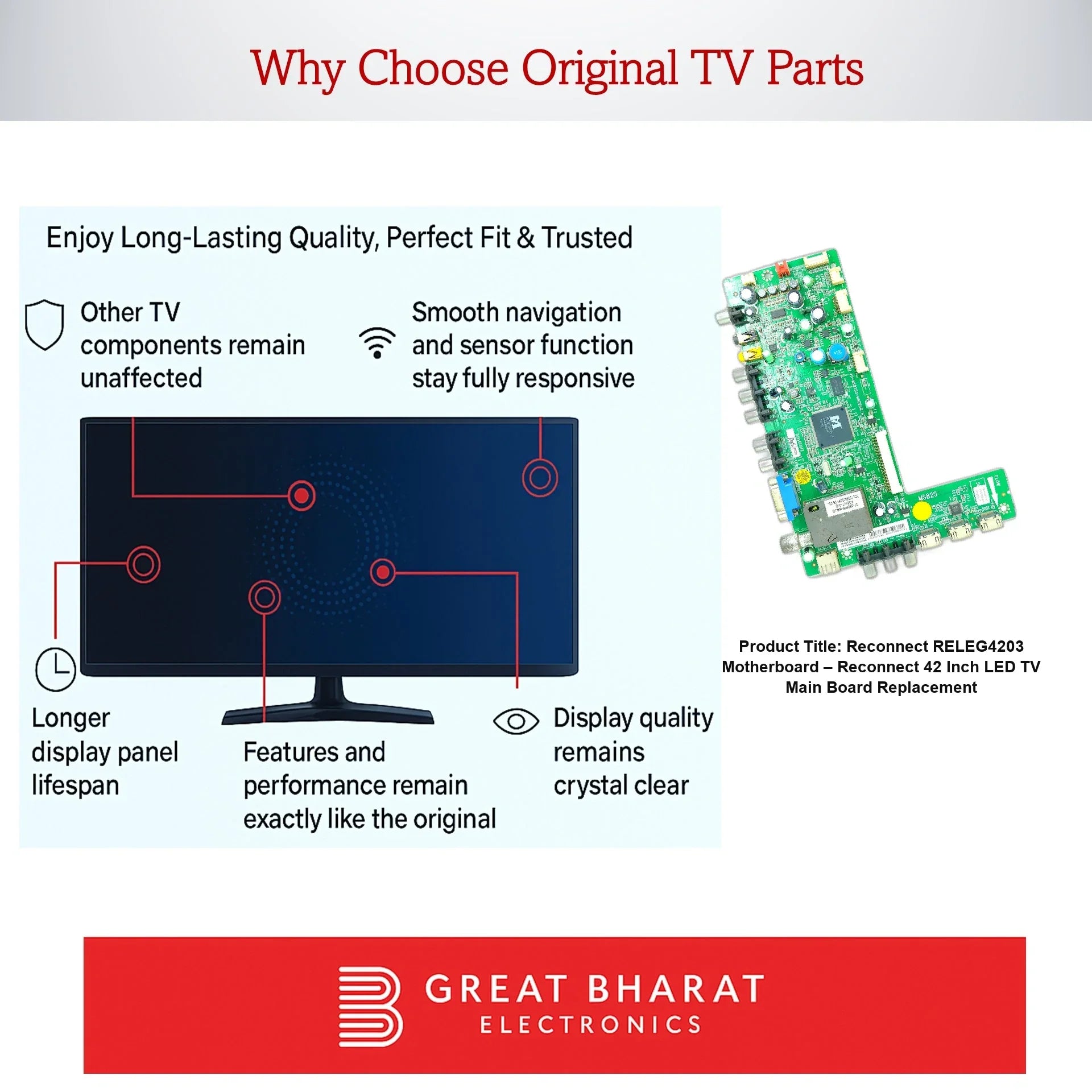 Reconnect RELEG4203 Motherboard – Reconnect 42 Inch LED TV Main Board Replacement - Great Bharat Electronics