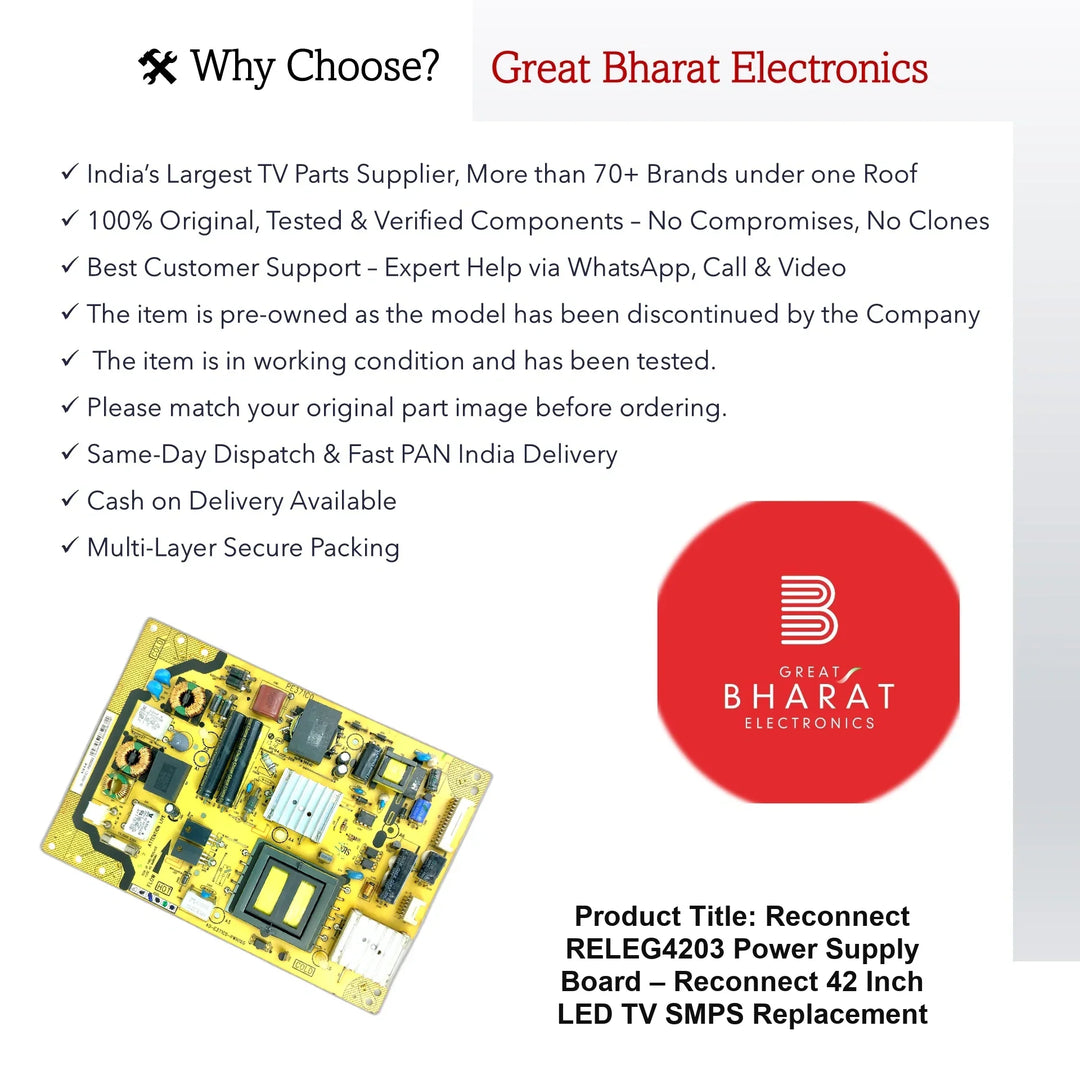 Reconnect RELEG4203 Power Supply Board – Reconnect 42 Inch LED TV SMPS Replacement - Great Bharat Electronics