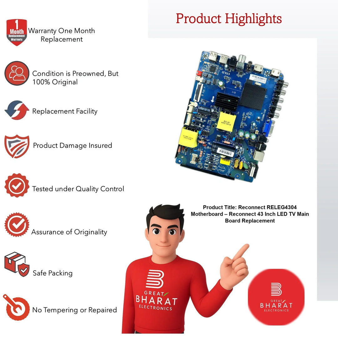 Reconnect RELEG4304 Motherboard – Reconnect 43 Inch LED TV Main Board Replacement - Great Bharat Electronics