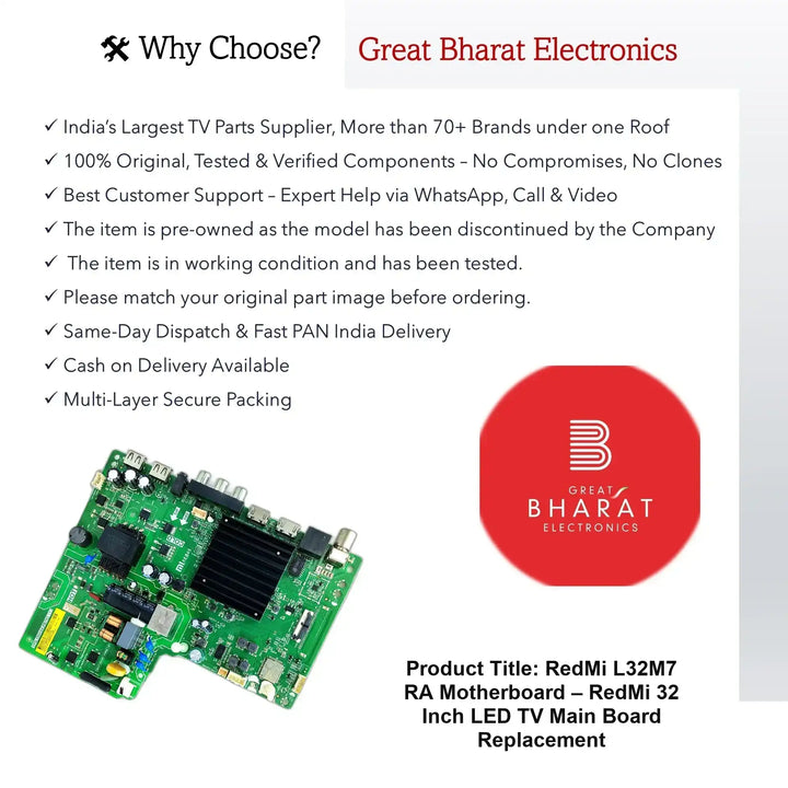RedMi L32M7-RA Motherboard – RedMi 32 Inch LED TV Main Board Replacement - Great Bharat Electronics