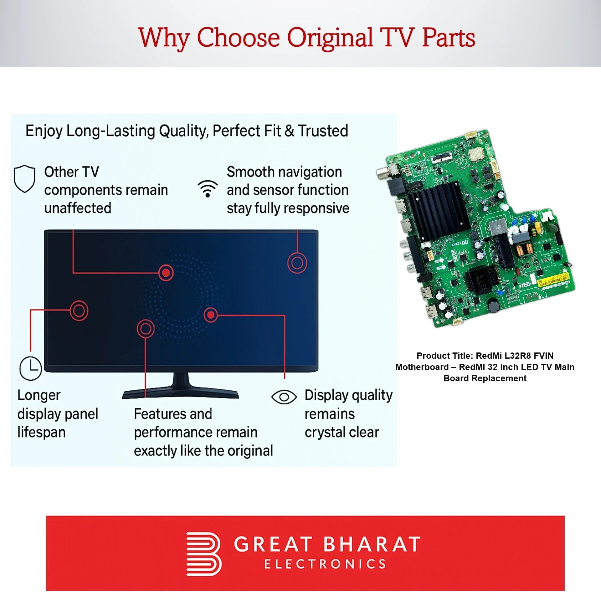 RedMi L32R8-FVIN Motherboard – RedMi 32 Inch LED TV Main Board Replacement - Great Bharat Electronics