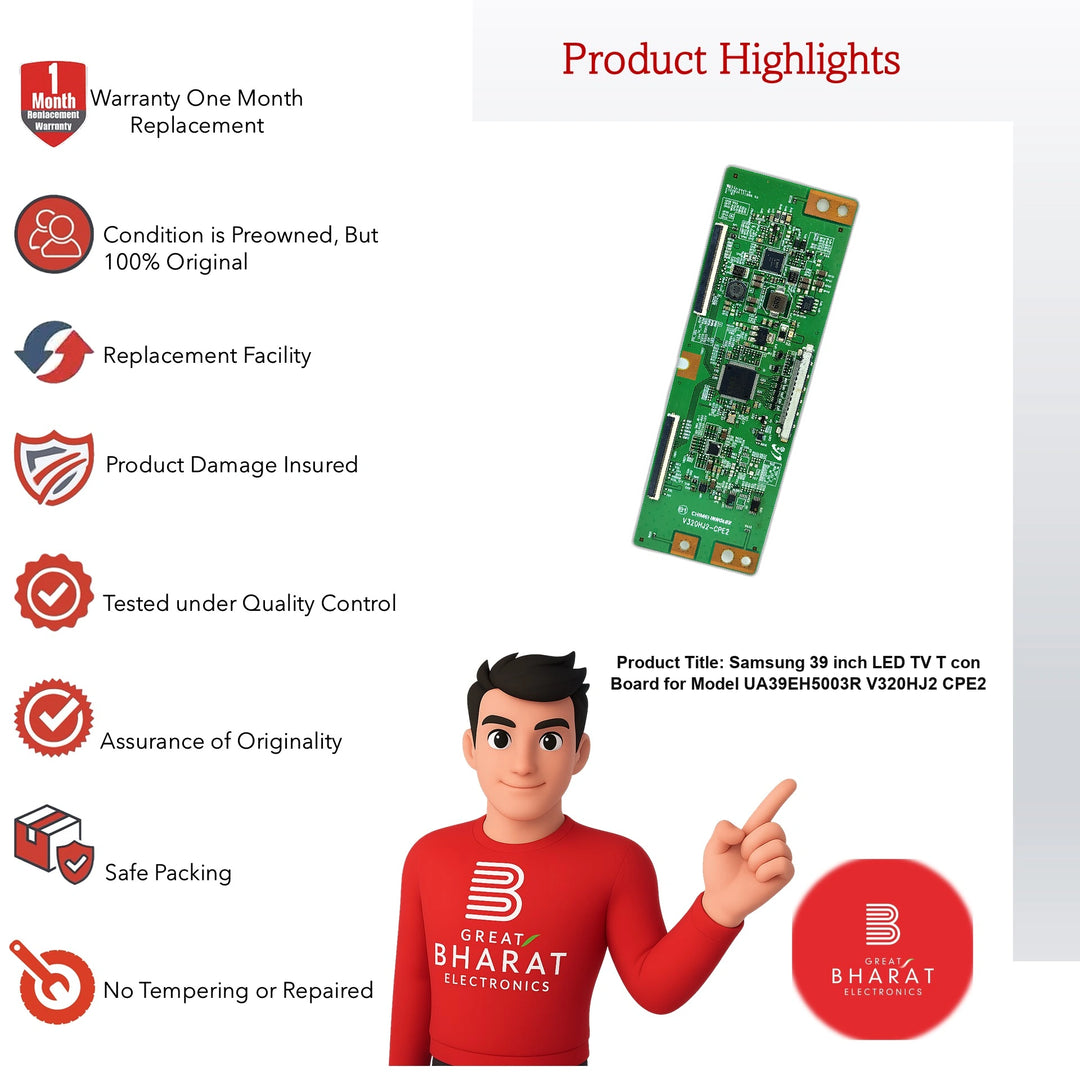 Samsung 39 inch LED TV T-con Board for Model UA39EH5003R V320HJ2-CPE2 - Great Bharat Electronics