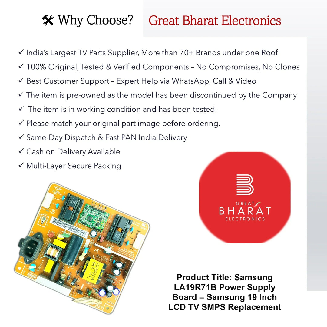 Samsung LA19R71B Power Supply Board – Samsung 19 Inch LCD TV SMPS Replacement - Great Bharat Electronics