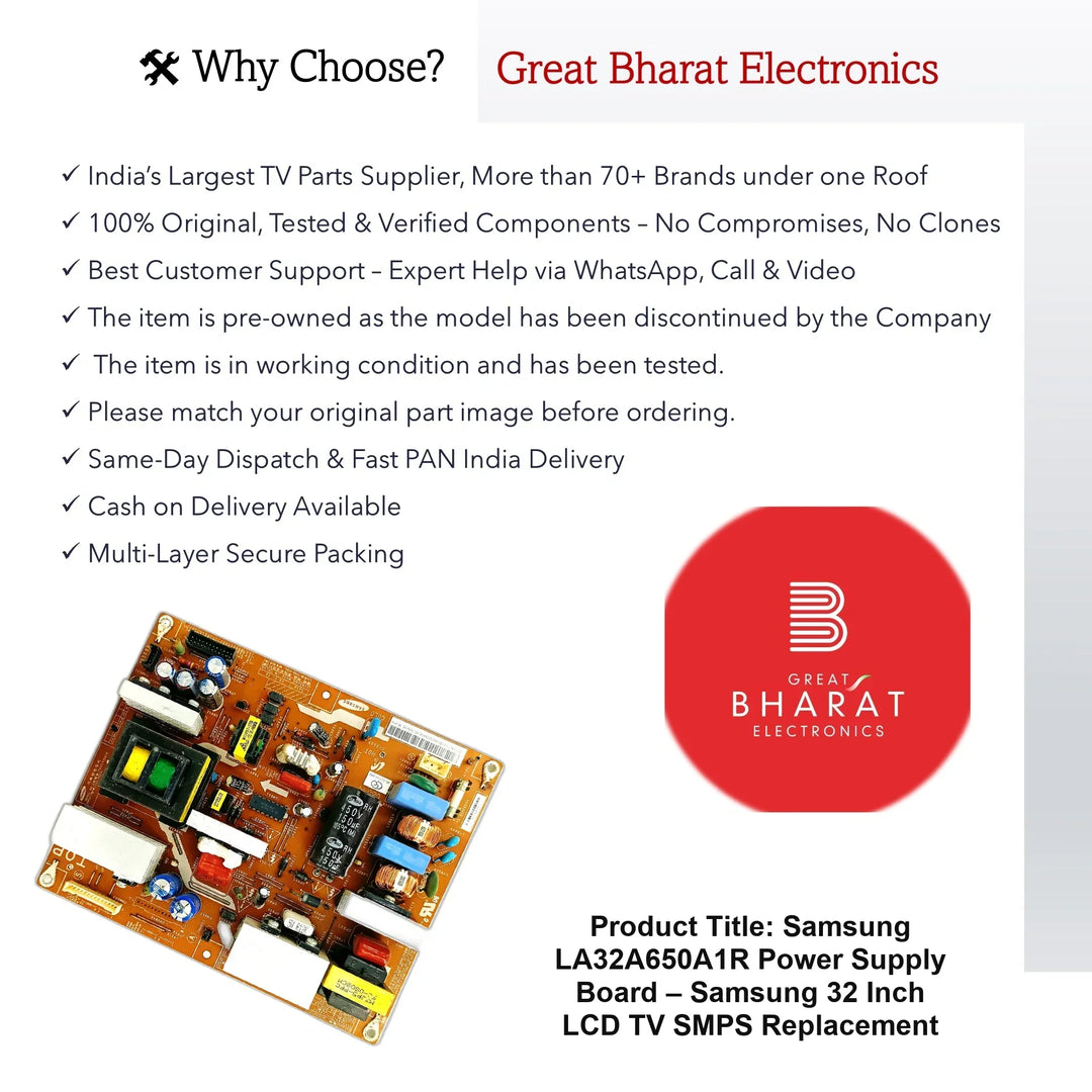 Samsung LA32A650A1R Power Supply Board – Samsung 32 Inch LCD TV SMPS Replacement - Great Bharat Electronics