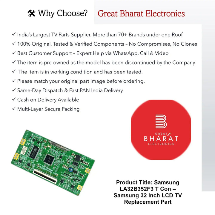 Samsung LA32B352F3 T-Con Board – Samsung 32 Inch LCD TV Replacement Part - Great Bharat Electronics