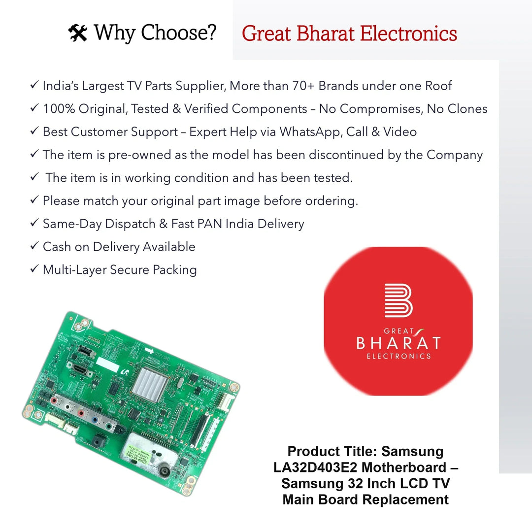 Samsung LA32D403E2 Motherboard – Samsung 32 Inch LCD TV Main Board Replacement - Great Bharat Electronics