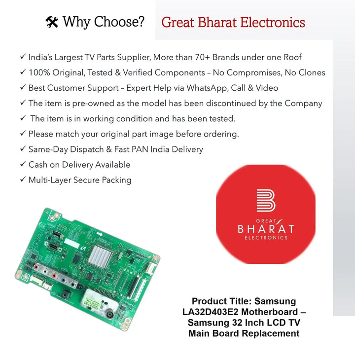 Samsung LA32D403E2 Motherboard – Samsung 32 Inch LCD TV Main Board Replacement - Great Bharat Electronics