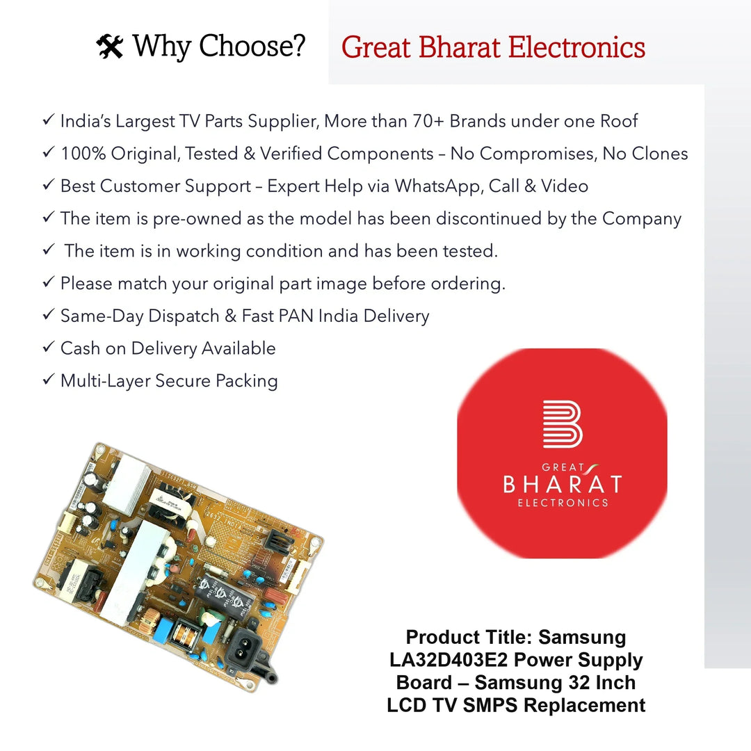 Samsung LA32D403E2 Power Supply Board – Samsung 32 Inch LCD TV SMPS Replacement - Great Bharat Electronics