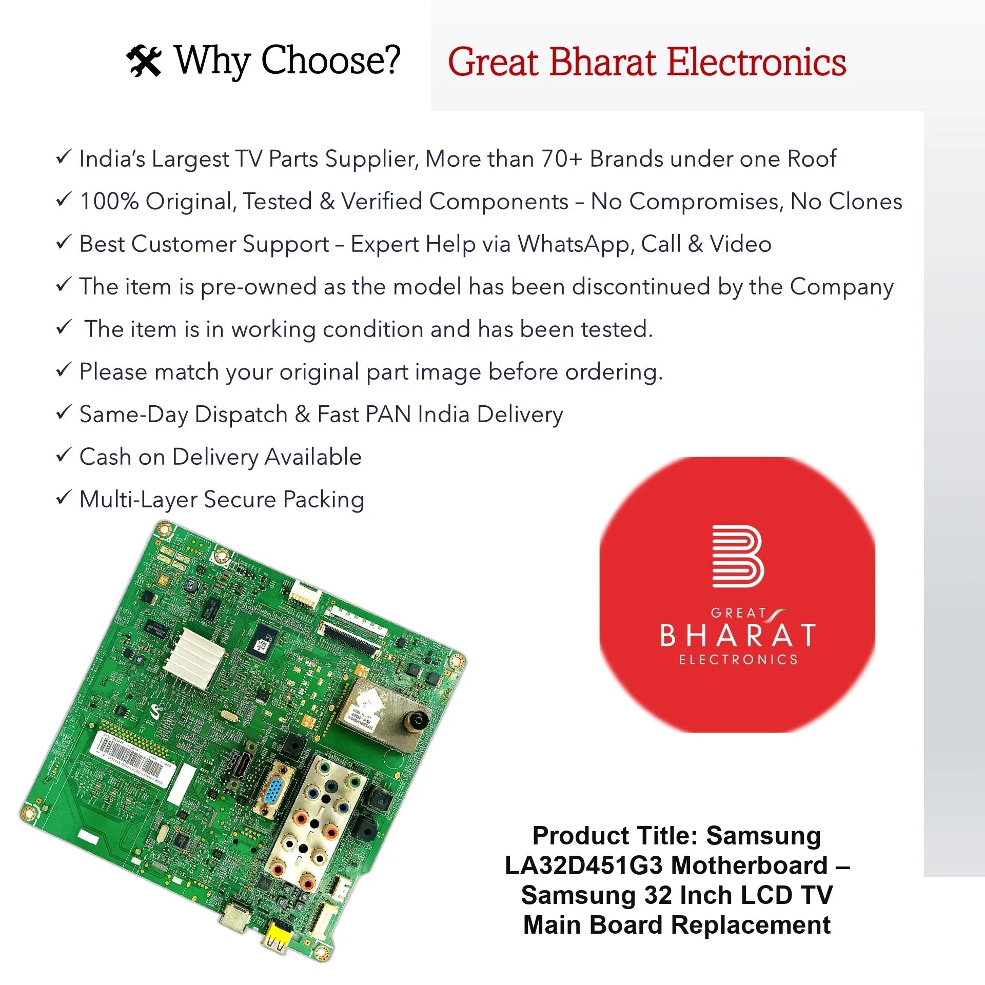 Samsung LA32D451G3 Motherboard – Samsung 32 Inch LCD TV Main Board Replacement - Great Bharat Electronics