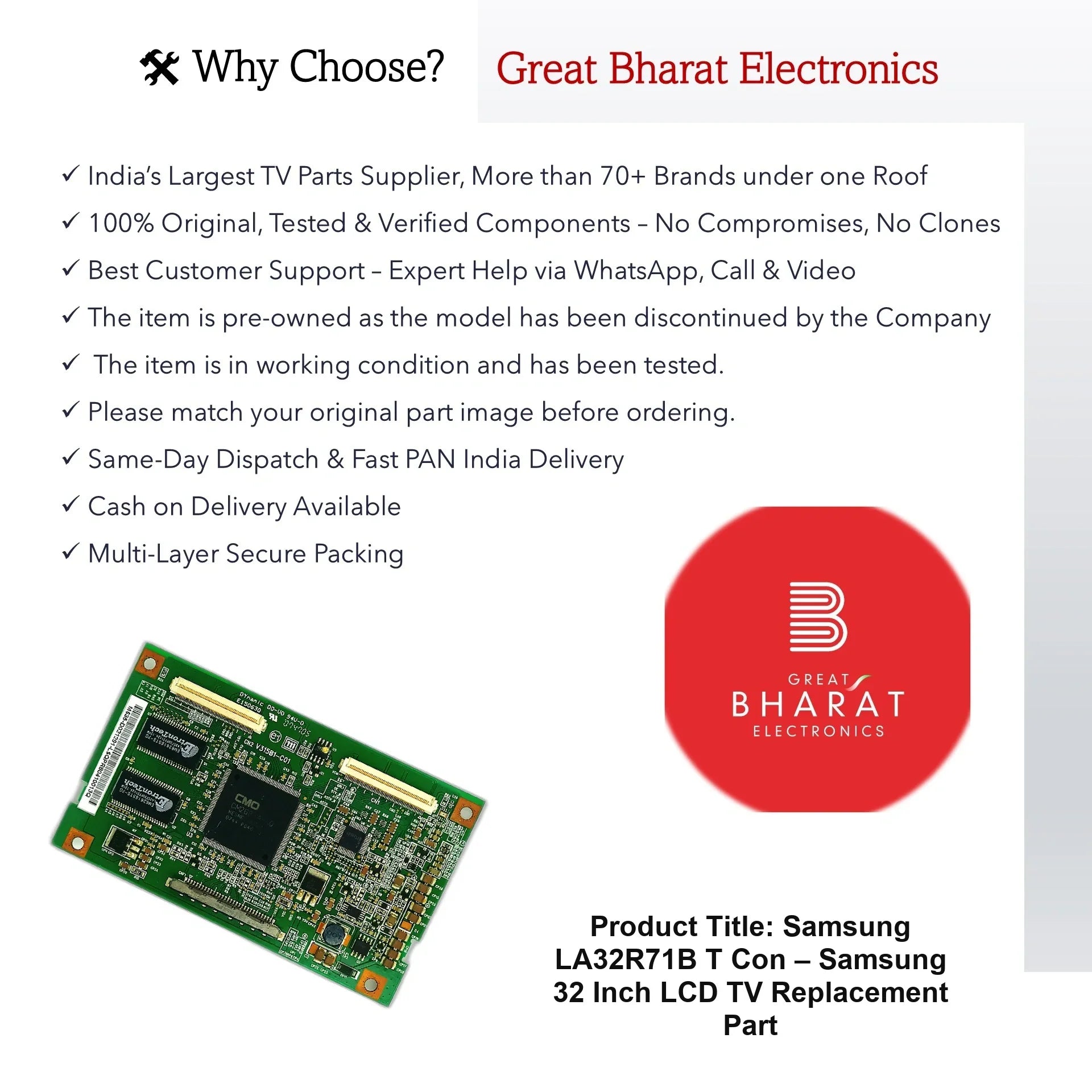 Samsung LA32R71B T-Con Board – Samsung 32 Inch LCD TV Replacement Part - Great Bharat Electronics