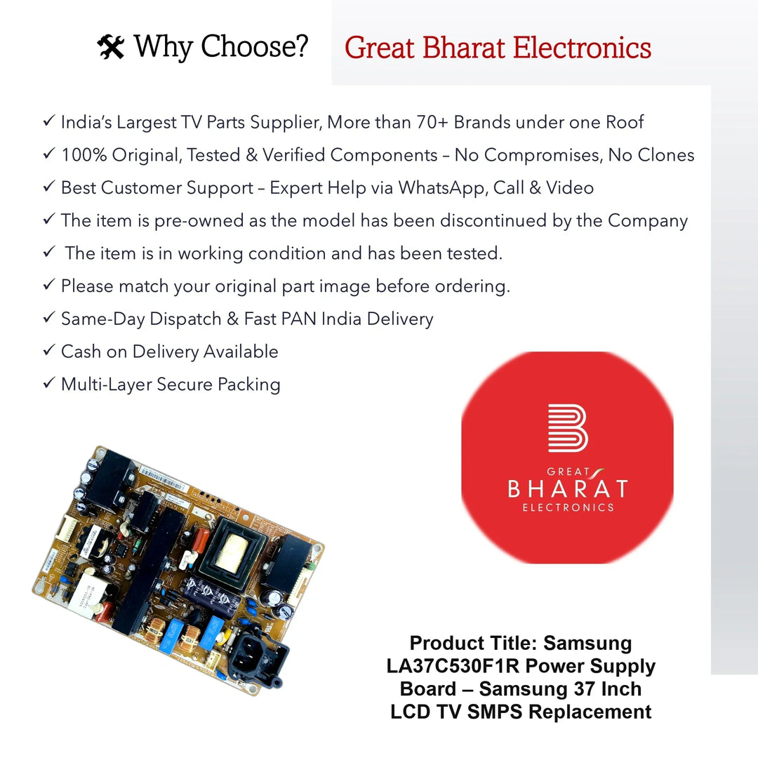 Samsung LA37C530F1R Power Supply Board – Samsung 37 Inch LCD TV SMPS Replacement - Great Bharat Electronics
