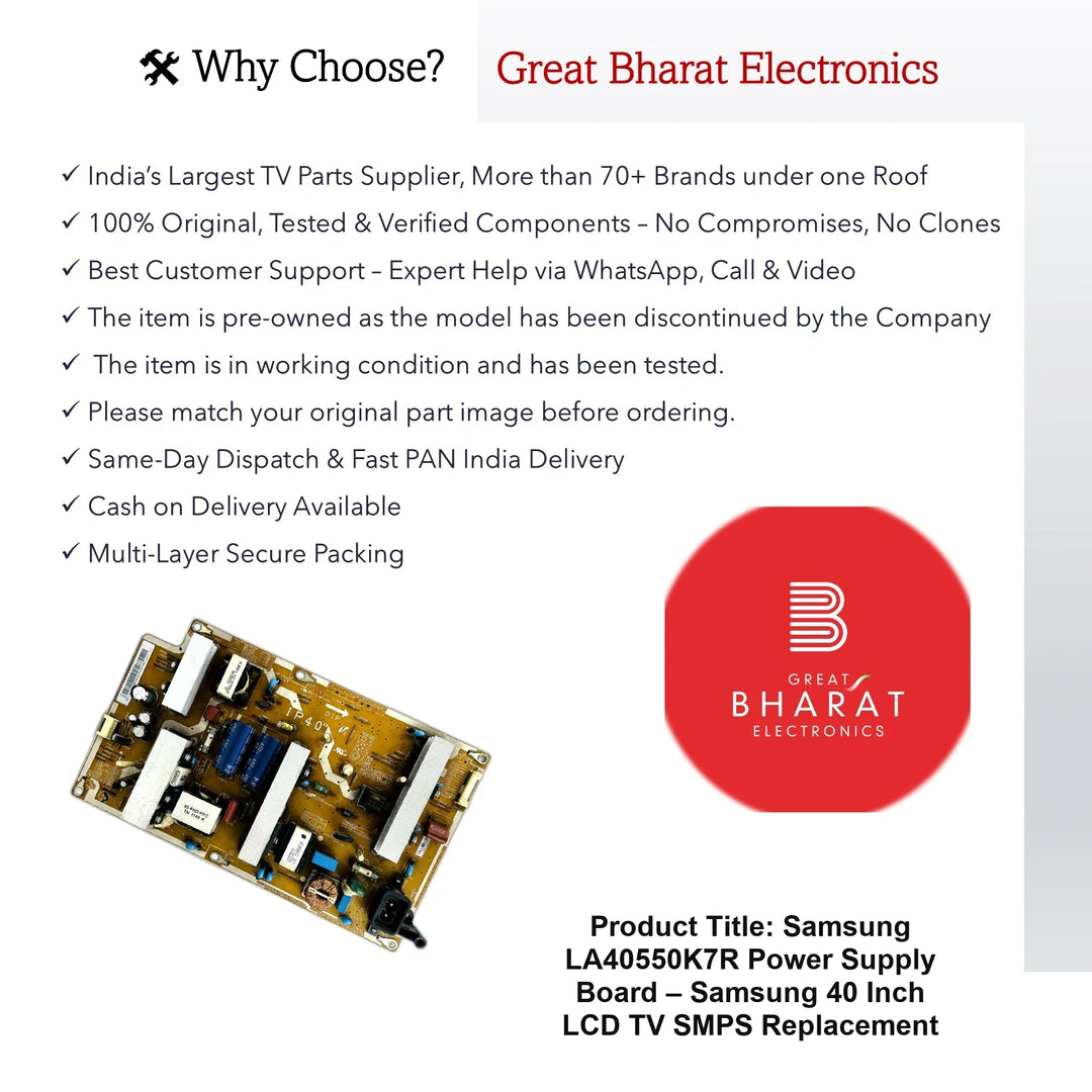 Samsung LA40550K7R Power Supply Board – Samsung 40 Inch LCD TV SMPS Replacement - Great Bharat Electronics