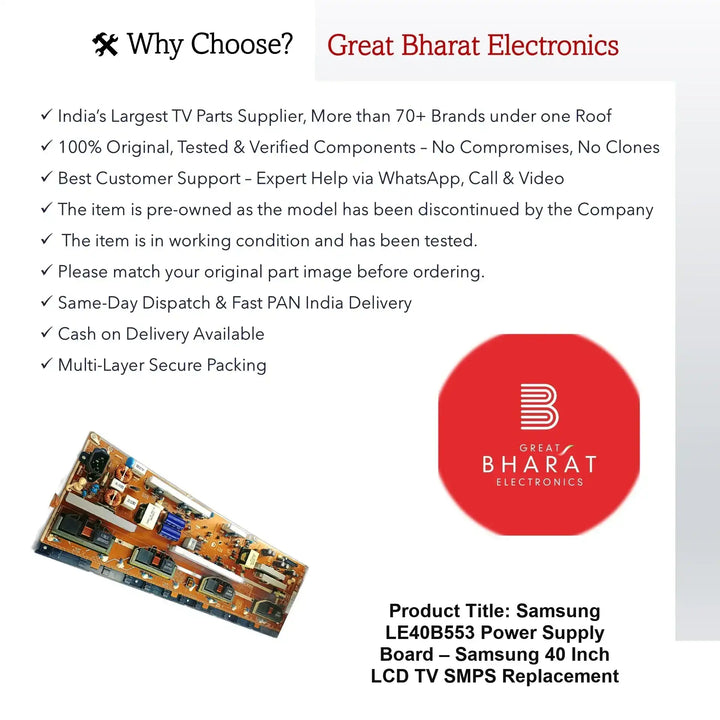 Samsung LE40B553 Power Supply Board – Samsung 40 Inch LCD TV SMPS Replacement - Great Bharat Electronics