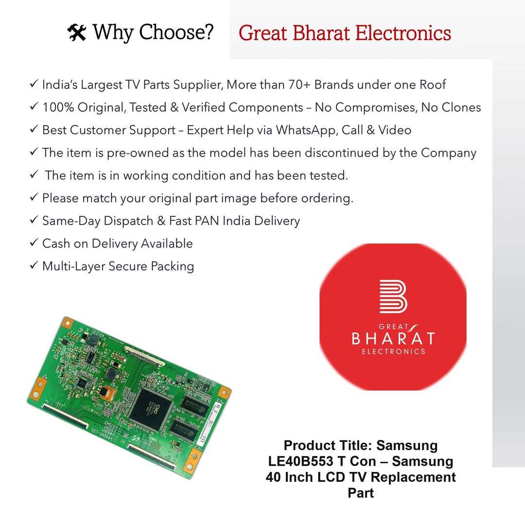 Samsung LE40B553 T-Con Board – Samsung 40 Inch LCD TV Replacement Part - Great Bharat Electronics