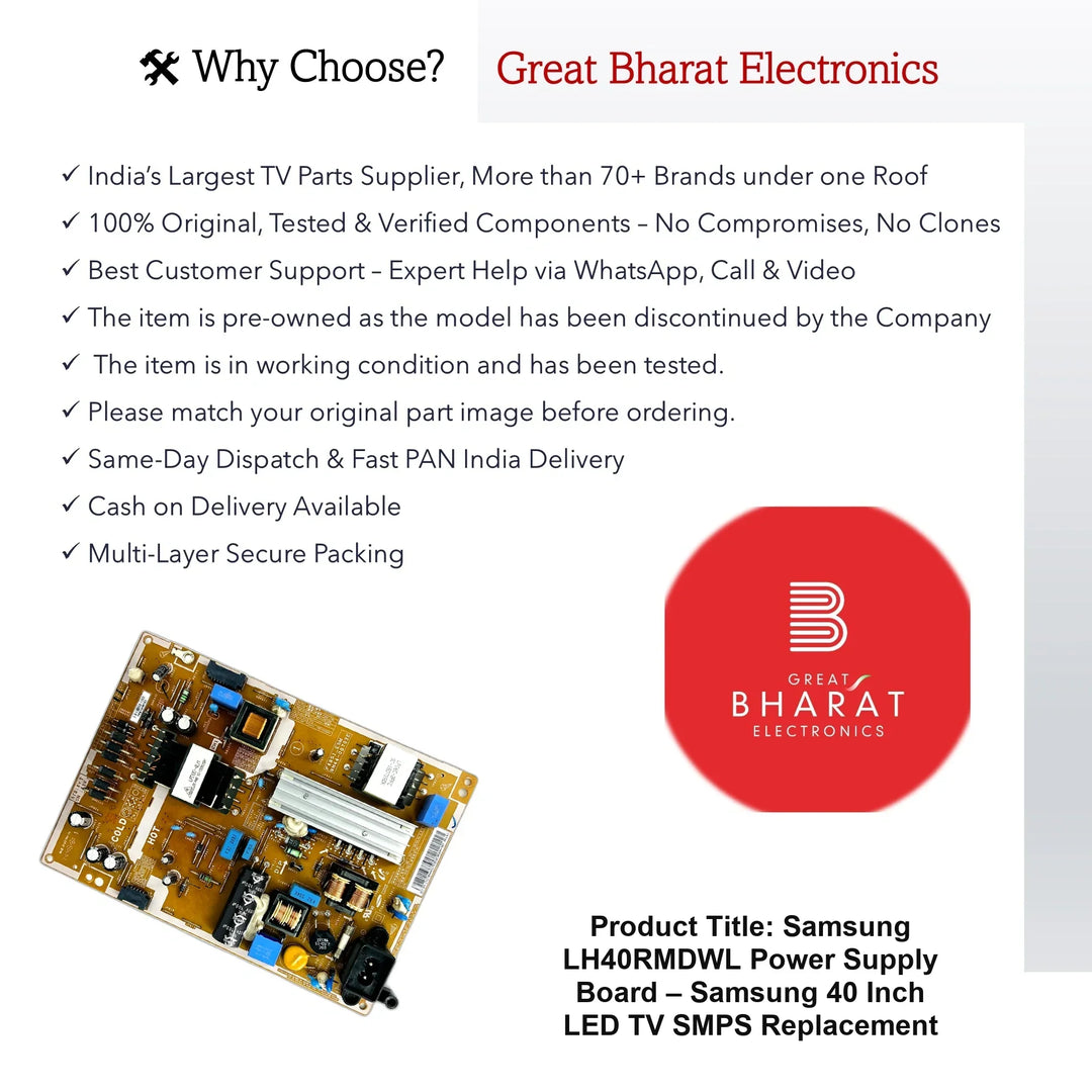 Samsung LH40RMDWL Power Supply Board – Samsung 40 Inch LED TV SMPS Replacement - Great Bharat Electronics