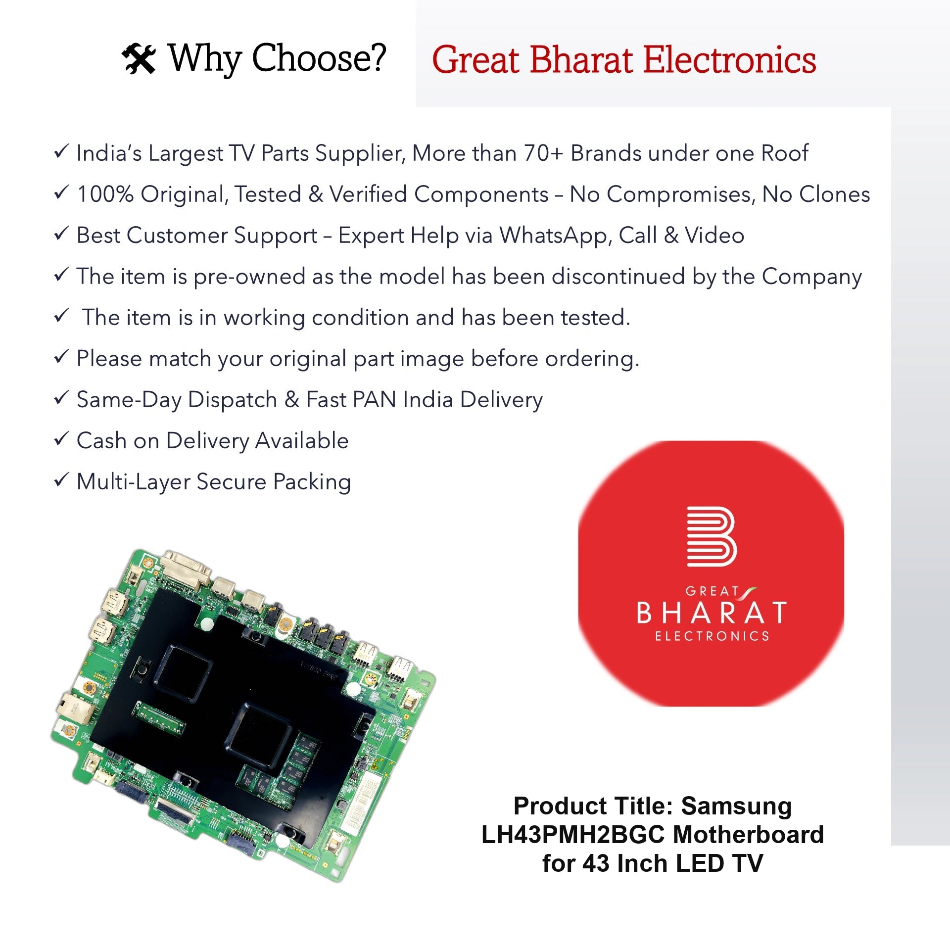 Samsung LH43PMH2BGC Motherboard for 43 Inch LED TV - Great Bharat Electronics