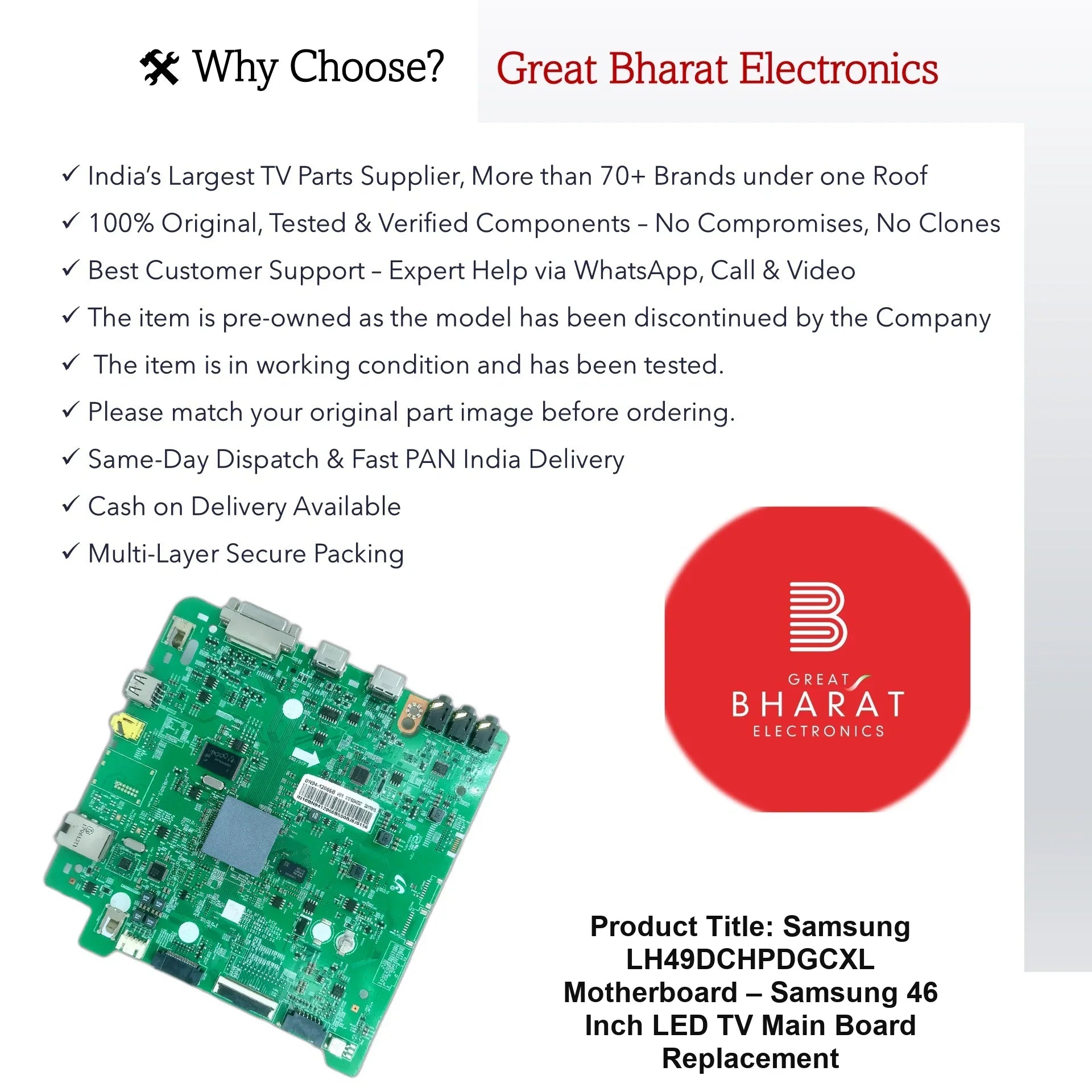 Samsung LH49DCHPDGCXL Motherboard – Samsung 46 Inch LED TV Main Board Replacement - Great Bharat Electronics
