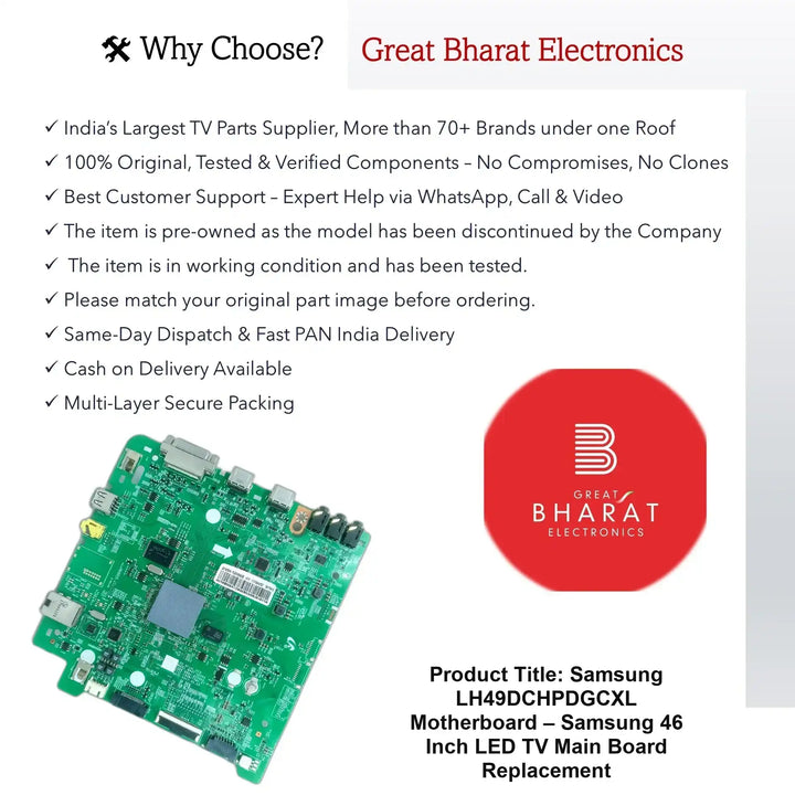Samsung LH49DCHPDGCXL Motherboard – Samsung 46 Inch LED TV Main Board Replacement - Great Bharat Electronics