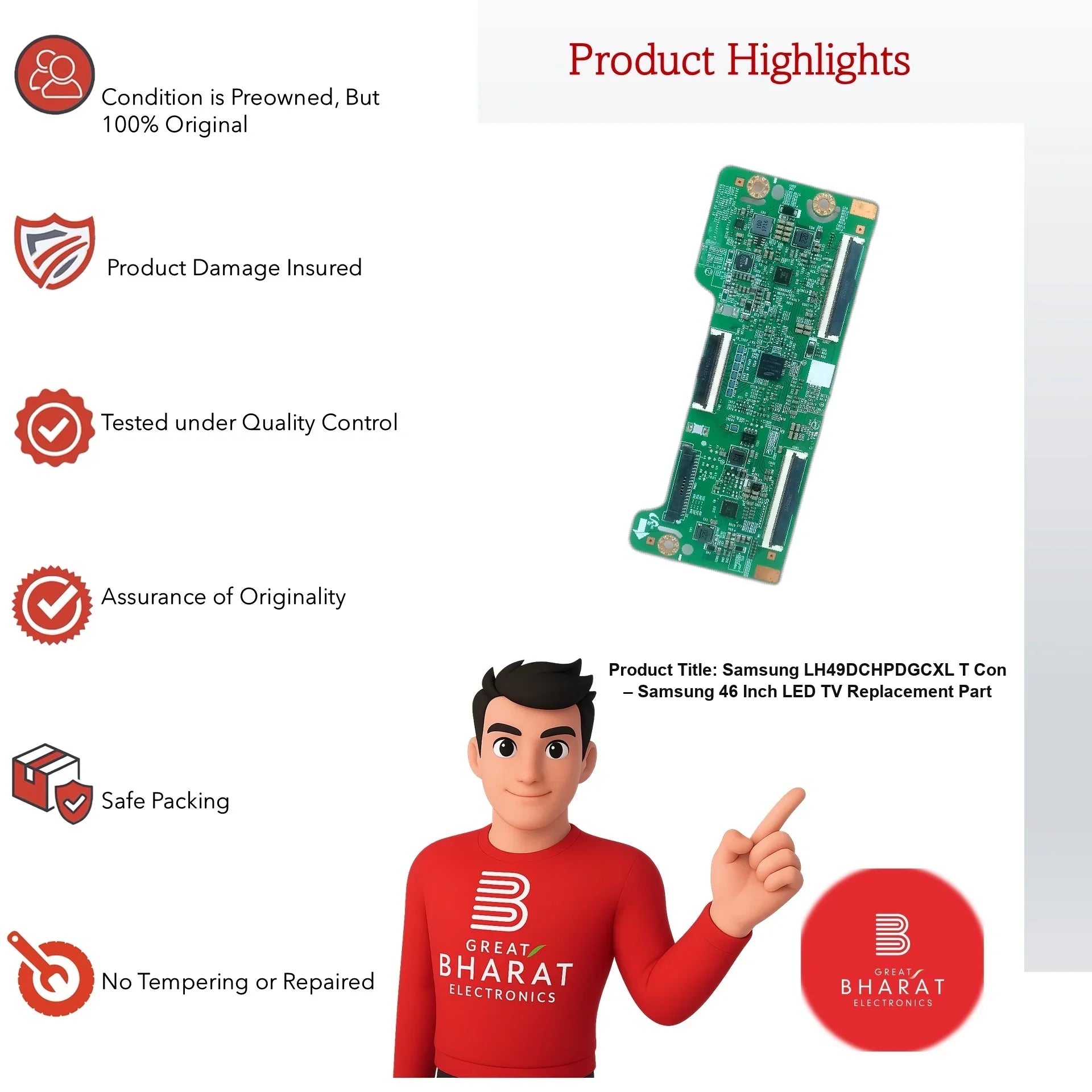 Samsung LH49DCHPDGCXL T-Con Board – Samsung 46 Inch LED TV Replacement Part - Great Bharat Electronics
